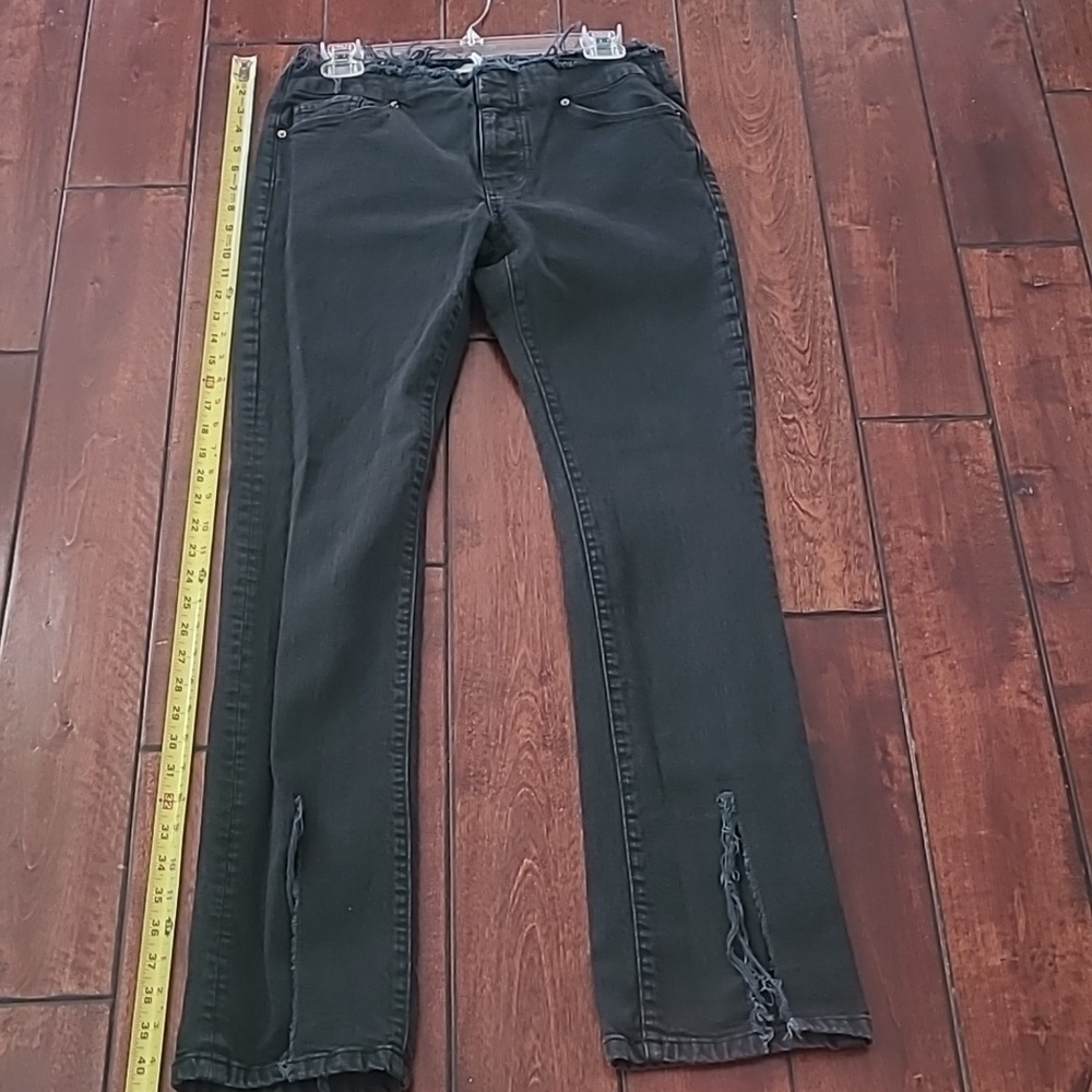 Frame Film Noir Distressed Black Frayed Waist Fromt Slit Jeans Size 27 - Picture 6 of 10